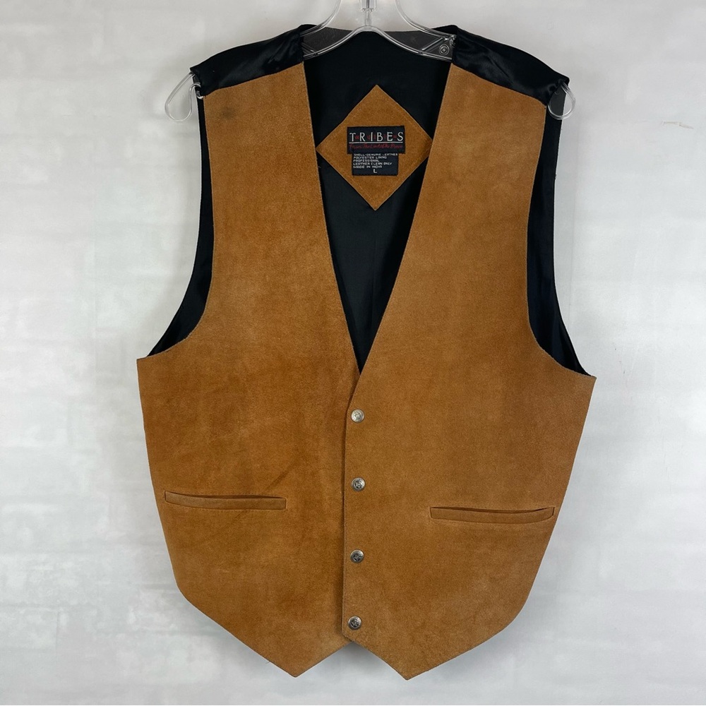 Tribes Genuine Leather Suede Vest Brown Western Biker‎ Mens Womens Large